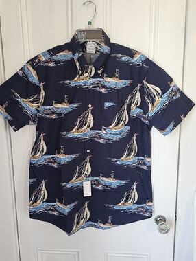 NWT Brooks Brothers 1818 Mens Large Sailboat S/S Button-Up Shirt Blue Nautical